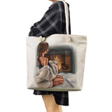 Thick Rope Shoulder Bag Travel Beach Bag Cartoon Coffee Girl Print Female Handba