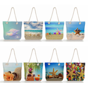 Summer Beach Tote Bag Starfish Shell Printed Eco Reusable Shopper Bag