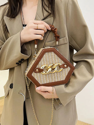 Thicke Chain Women's Shoulder Bag Pleated Top Handle Contrast Handbags