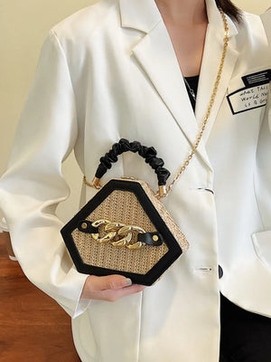 Thicke Chain Women's Shoulder Bag Pleated Top Handle Contrast Handbags