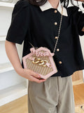 Thicke Chain Women's Shoulder Bag Pleated Top Handle Contrast Handbags
