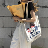 Canvas Women's Shoulder Bag Retro Rose Pattern Eco Shopping Tote Handbag