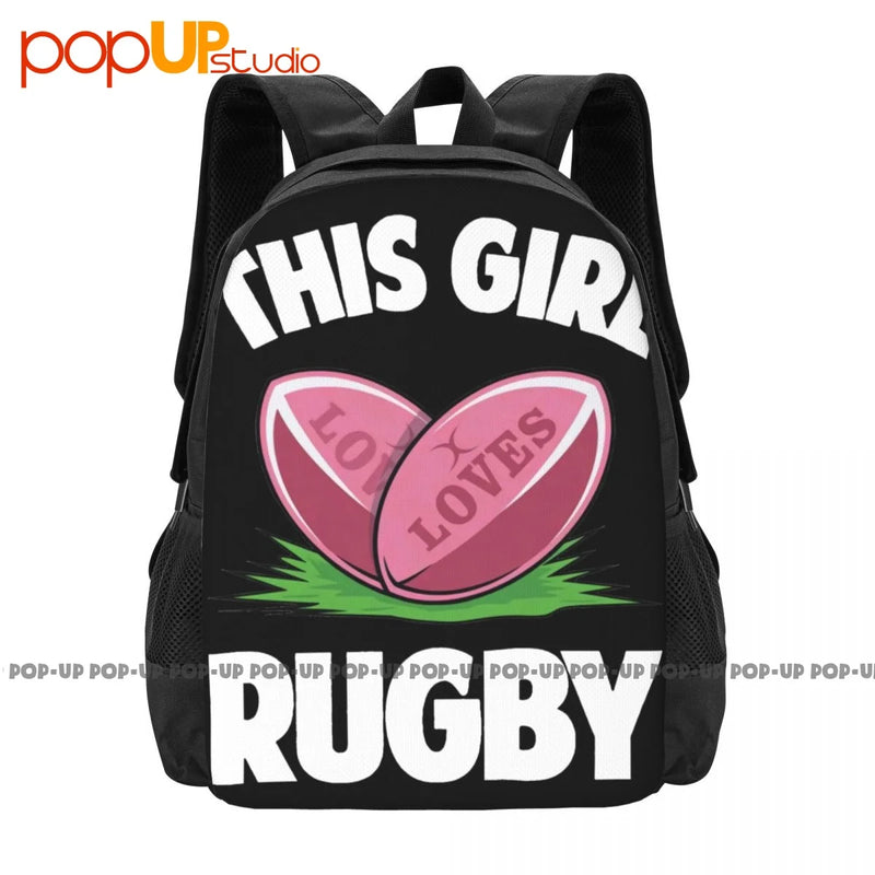 Girl Loves Rugby Sports Lover Backpack Large Travel Eco-Friendly Backpacks