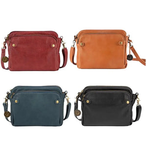 3-Layer Crossbody Messenger Bag Zip Satchel PU Leather Shoulder Purse Handbag
