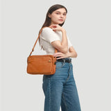 3-Layer Crossbody Messenger Bag Zip Satchel PU Leather Shoulder Purse Handbag
