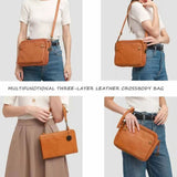 Three-Layer Leather Crossbody Shoulder Clutch Bag Handbag