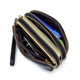 Three Layers Women's Large Capacity Cowhide Leather Clutches Purses Wallets