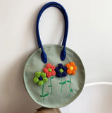 3D Flower Embroidery Cotton Shoulder Bag Tote
