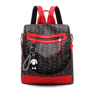 Tide Printed Ladies Backpack Multifunctional Youth College School Bag PU Ladies