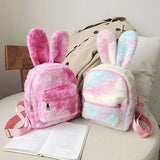 Rabbit Ears Tie Dye Plush Backpack for Women Furry Mini Backpack