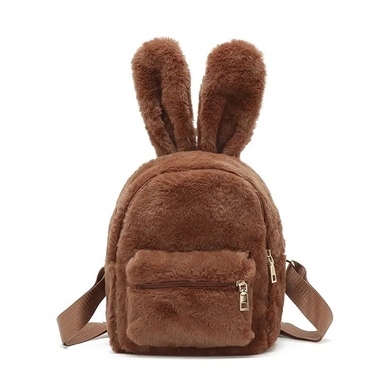 Rabbit Ears Tie Dye Plush Backpack for Women Furry Mini Backpack