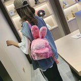 Rabbit Ears Tie Dye Plush Backpack for Women Furry Mini Backpack