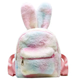 Rabbit Ears Tie Dye Plush Backpack for Women Furry Mini Backpack