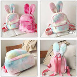 Rabbit Ears Tie Dye Plush Backpack for Women Furry Mini Backpack