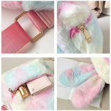 Rabbit Ears Tie Dye Plush Backpack for Women Furry Mini Backpack
