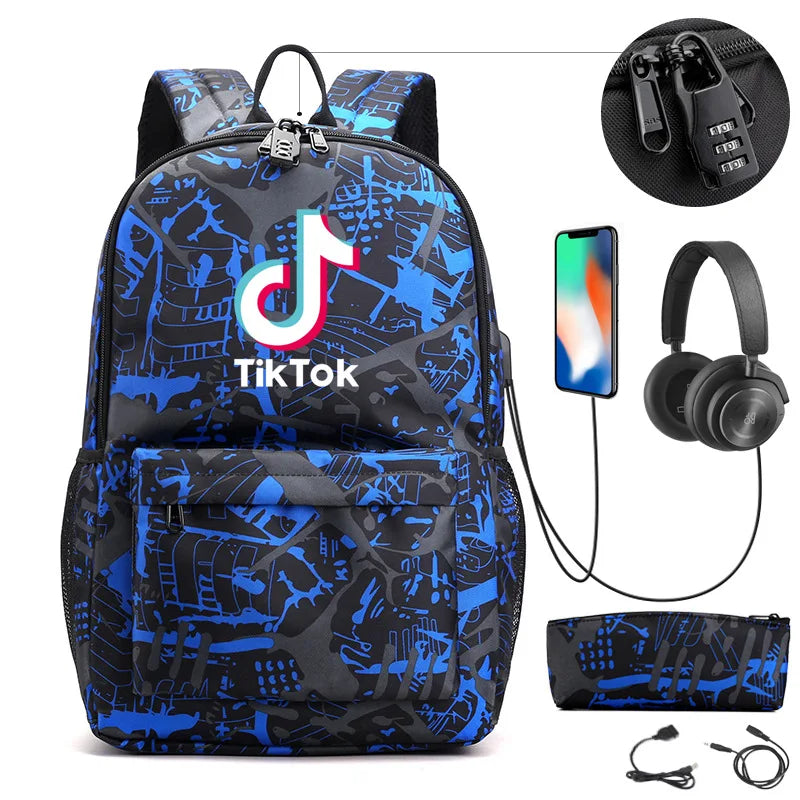 Canvas Student Anti-theft Backpack with USB Charge