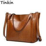 Tinkin Pu Leather Women Shoulder Bag Larger Capacity Women Handbag