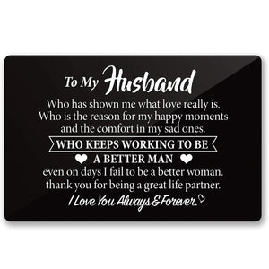 Engraved Metal Wallet Card Inserts From Wife - Black