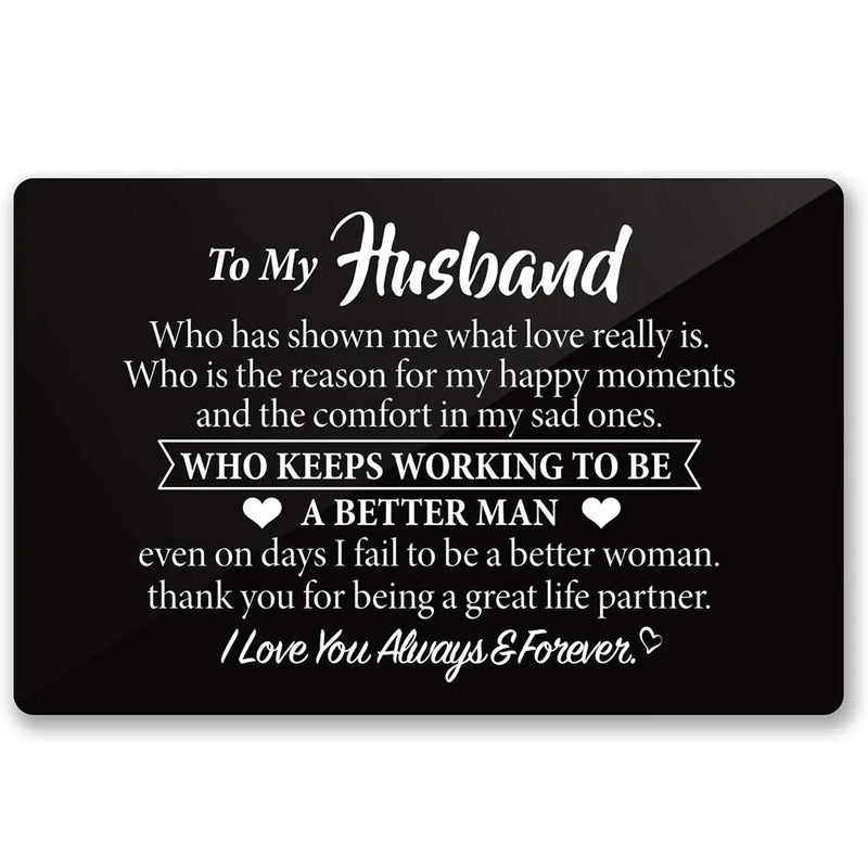 Engraved Metal Wallet Card Inserts From Wife - Black
