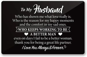 Engraved Metal Wallet Card Inserts From Wife - Black