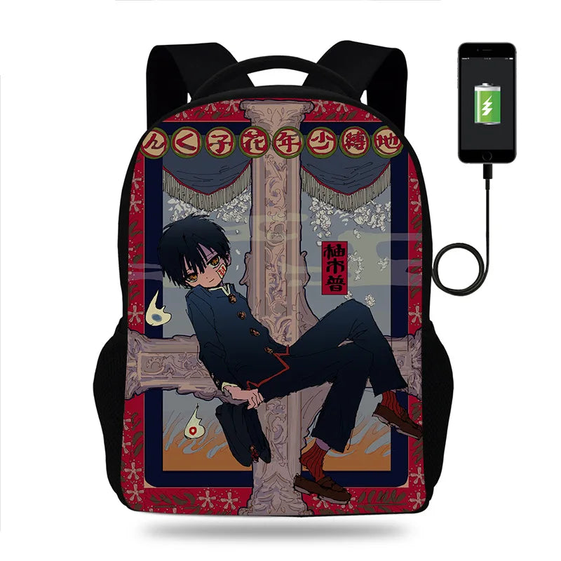 Hanako-kun USB Backpack for Teenagers School Bags Laptop Mochila