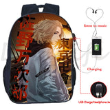 Tokyo Revengers USB Charging Backpack Casual Travel Laptop Rucksack Anime