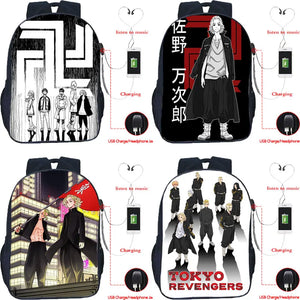 Tokyo Revengers USB Charging Backpack Casual Travel Laptop Rucksack Anime