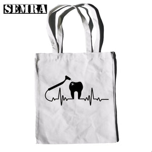 Funny Tooth & Dentist Graphic Canvas Print Shopping Bag