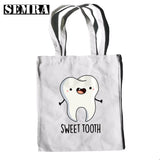 Funny Tooth & Dentist Graphic Canvas Print Shopping Bag