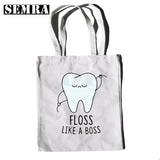 Funny Tooth Dentist Graphic Shoulder Bag Casual Shopping Girls Women Canvas