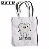 Funny Tooth Dentist Graphic Shoulder Bag Casual Shopping Girls Women Canvas