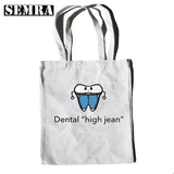 Funny Tooth Dentist Graphic Shoulder Bag Casual Shopping Girls Women Canvas
