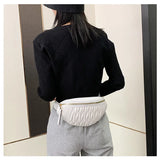 Female Belt Bag Striped Waist Leather Chest Shoulder Fanny Pack
