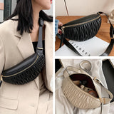 Female Belt Bag Striped Waist Leather Chest Shoulder Fanny Pack