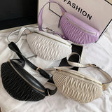 Female Belt Bag Striped Waist Leather Chest Shoulder Fanny Pack