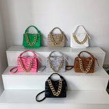Thick Chain Square Hand Bag Solid Leather Long Strap