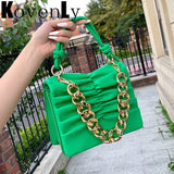 Thick Chain Square Hand Bag Solid Leather Long Strap