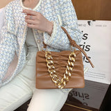 Thick Chain Square Hand Bag Solid Leather Long Strap