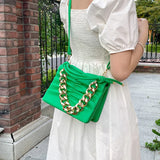 Thick Chain Square Hand Bag Solid Leather Long Strap