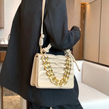 Thick Chain Square Hand Bag Solid Leather Long Strap