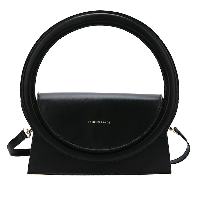 Round Handle Clutch Bag Pu Leather Crossbody Bag