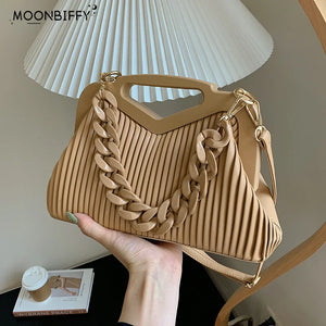 Triangle Handbag Pleated Shoulder Bag for Women Clutch Purses