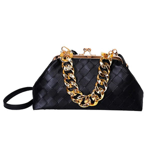 Women Leather Weave Mini Crossbody Bag Retro Satchel