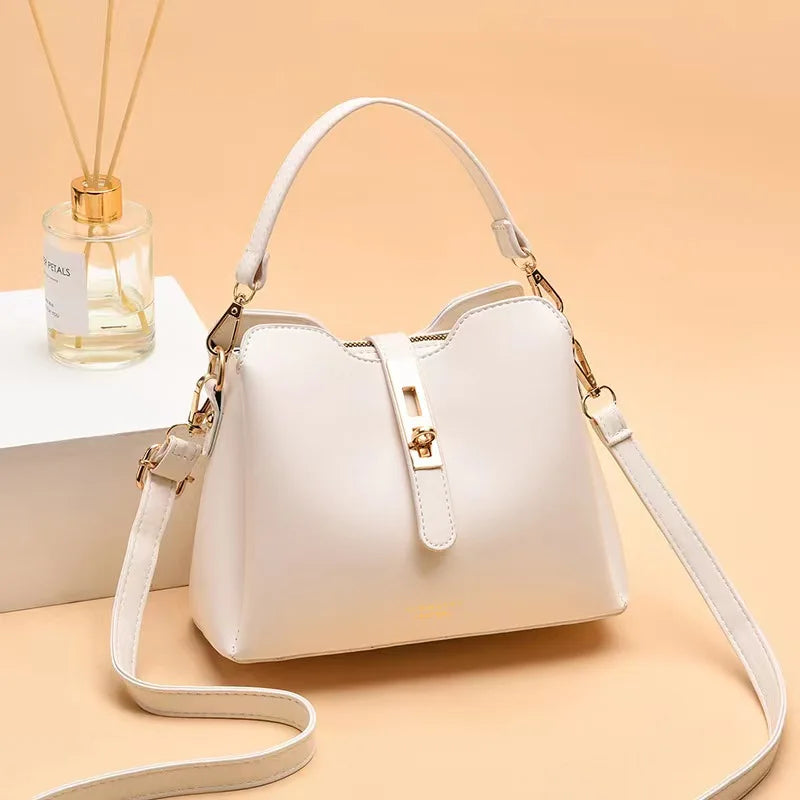 Beige Women's Bucket Bag One Shoulder High Wallet Handbag