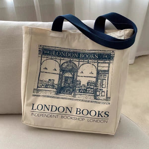 London Books Print Women Shoulder Bag Large Capacity Totes Shopping Beach Bags