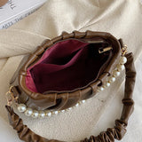 Beaded Pearly Crossbody Bag Women Shoulder Handbag Square Satchel Totes