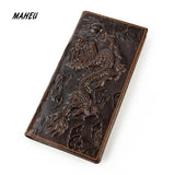 Dragon Embossed Long Wallet Cowskin Leather Men's Purse