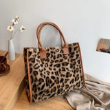 Leopard Print PU Leather Plush Top-Handle Bag for Women