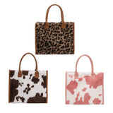 Leopard Print PU Leather Handbag, Small Women Top-Handle Bag