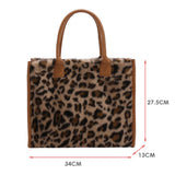 Retro Cow Leopard Print PU Leather Plush Women Handbags